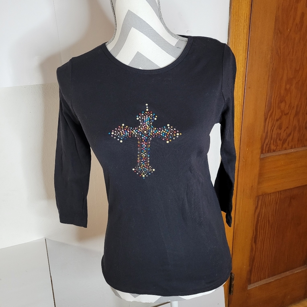 Womans Don't Mess with Texas Black 3/4 sleeve USA Made T shirt Size Med